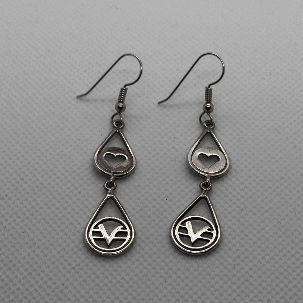 Vintage Hunner Earrings 925 Sterling Silver Dangle Drop Hook Signed - Picture 2 of 10
